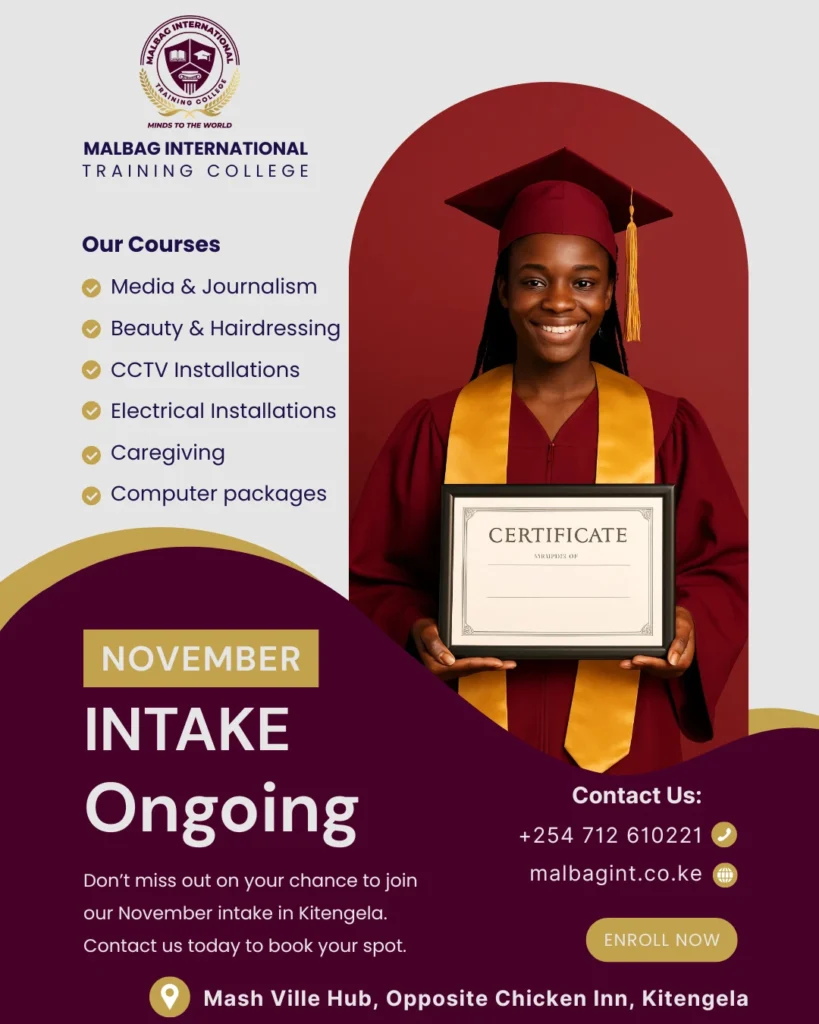 College Intakes Kitengela | November Intake Open Now Malbag International Training College
