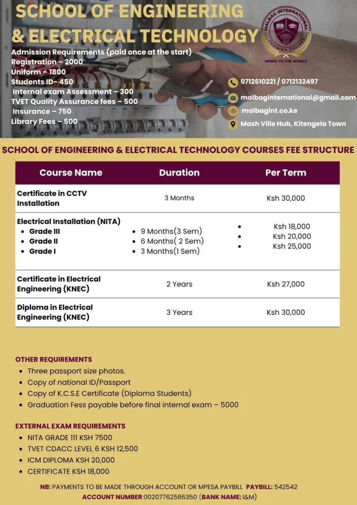 School of Engineering and Electrical Technology in Kenya | Malbag International Training College